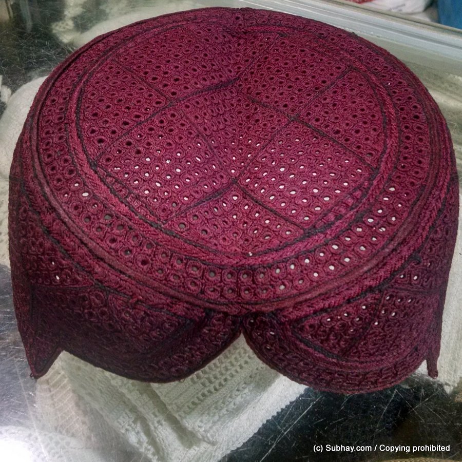 Maroon Color Rumaali Sindhi Cap / Topi (Hand Made) MK-296